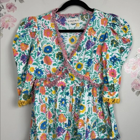 Sohana Colorful Floral Ruffle Dress - M - Picture 2 of 12